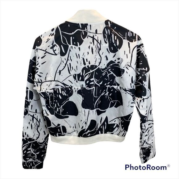 Adidas ladies Athletic Black and White Print Bomber Jacket Size XS - Picture 5 of 16